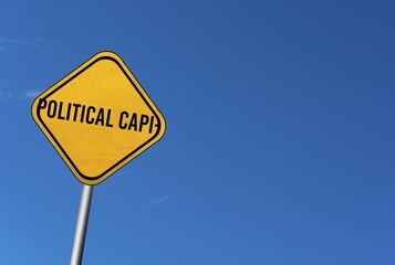 Political capital, yellow sign with blue sky