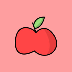 Red apple fruit with leaf. cartoon style vector illustration.