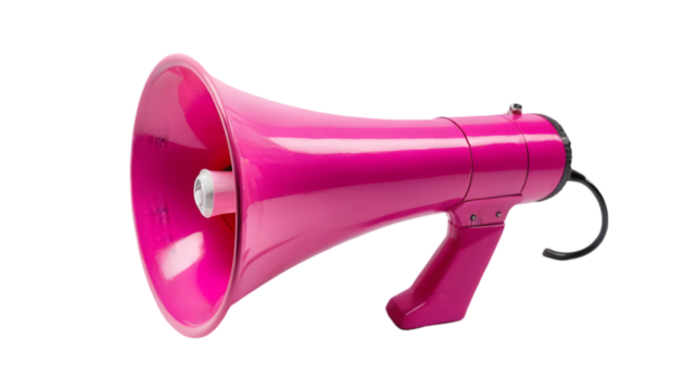3D illustration of a pink megaphone on a white background
