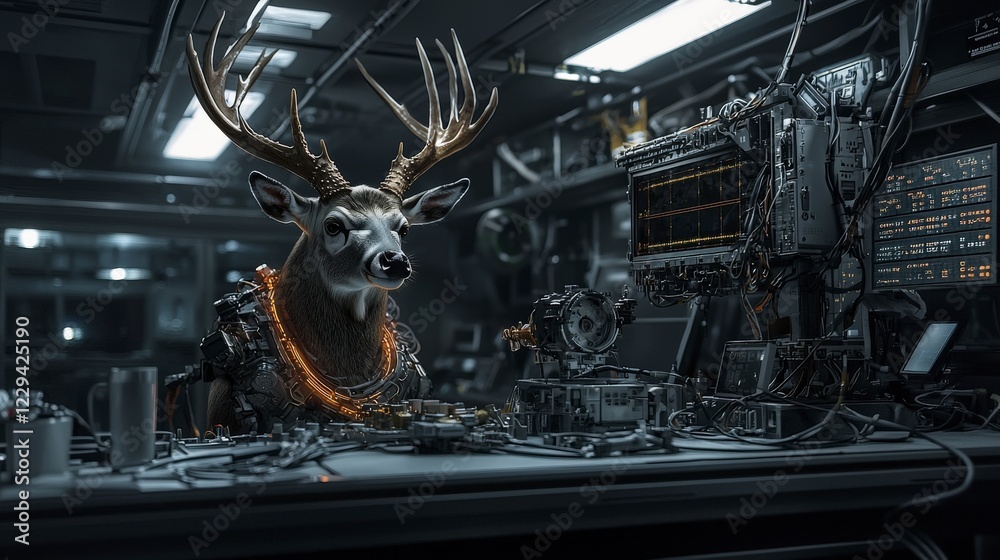Aufkleber Innovative sea deer engineer designs space technology in a futuristic lab environment with advanced robotics