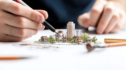 Independent Graphic Designer Sketching Urban Landscape Ideas