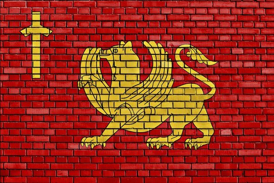 Flag of Kaspi painted on brick wall