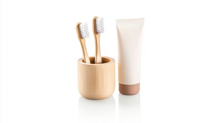 Modern Bamboo Toothbrushes and Natural Toothpaste in Stylish Holder