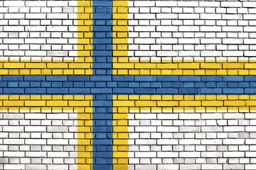 Flag of Sweden Finns painted on brick wall