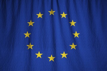 Closeup of Ruffled European Union Flag, European Union Flag Blowing in Wind