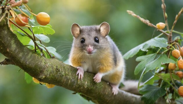 AI generated, A small dormouse is looking for food, (Glis glis)