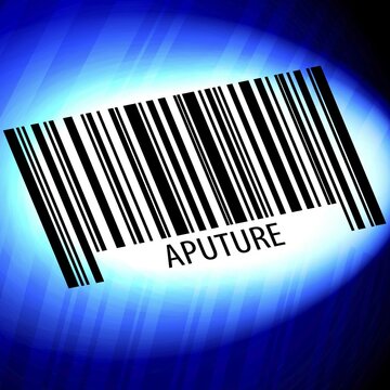 Aputure, barcode with blue Background