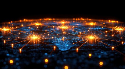 Global network connection, digital map, glowing nodes