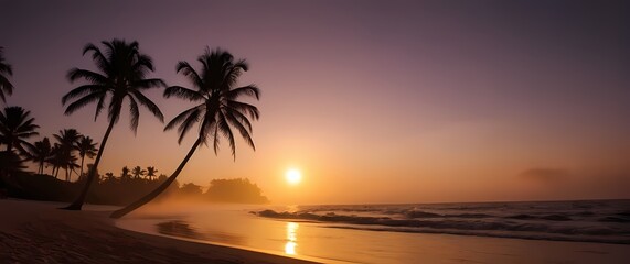 A tempting palm beach view tracing the vivid silhouettes cast during sunsets that tease tranquility