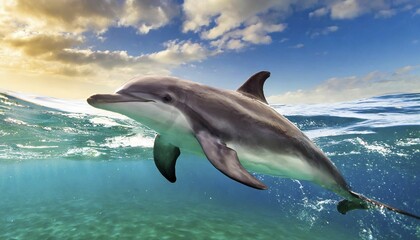 Fototapeta premium Ai generated, animal, animals, mammal, mammals, biotope, habitat, one, individual, foraging, wildlife, dolphin, elfine, dolphin, dolphins (Delphinidae) (Delphinus delphis), sideways