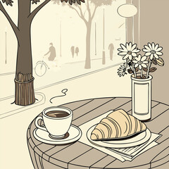 Morning Serenity A Cup of Coffee at a Sidewalk Café