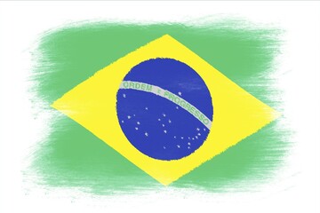 The Brazilian flag, Painted grunge flag, brush strokes. Isolated on white background