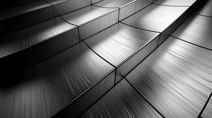 Abstract metallic steps, curved design, light and shadow play, modern architecture background, ideal for tech or design projects