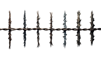 Set of barbed wires isolated on transparent background