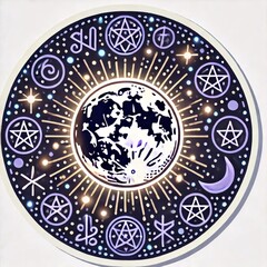 Obraz premium Moonlit Magic – Mystical Crescent with Glowing Symbols