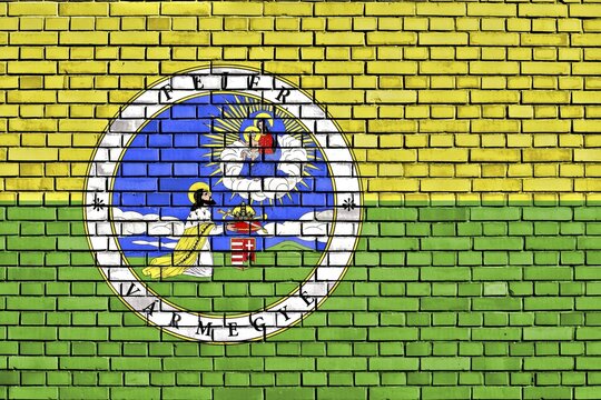 Flag of Fejer County painted on brick wall