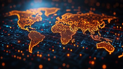 Global network data flow, digital world map (3)