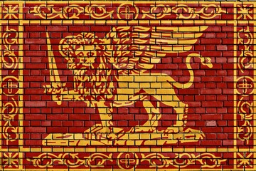Flag of Venice painted on brick wall