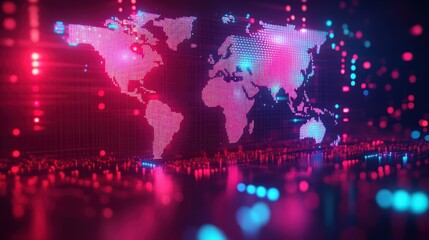 Global network data flow, futuristic display