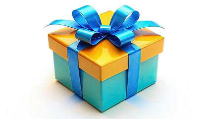 Gift Box with Blue Ribbon - Isolated, High-Quality, Copy Space