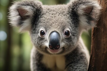 Obraz premium Close up of face of wild Koala bear in forest. KI generiert, generiert AI generated
