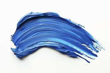 Thick blue acrylic oil paint brush stroke on white background. KI generiert, generiert, AI generated