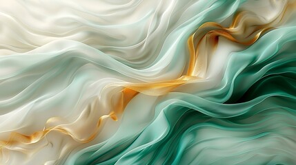 Obraz premium Abstract swirling fabric, teal, gold, white, elegant background, design element