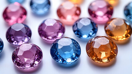 Colorful gemstones scattered on white background, jewelry design concept