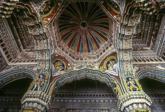 Ceiling of Maratha darbar hall in Thanjavur, Tanjore, Tamil Nadu