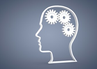 Head with gears, symbolic image for ideas, 3D illustration