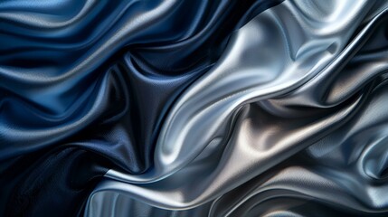 Obraz premium Blue and silver silk fabric texture, elegant waves, luxurious textile, design background