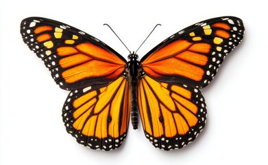 Fototapeta premium Butterfly macro isolated on a white background, Danaus chrysippus, top view