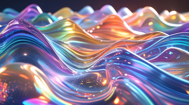 Iridescent Glass Waves with Pulsating Rainbow Colors