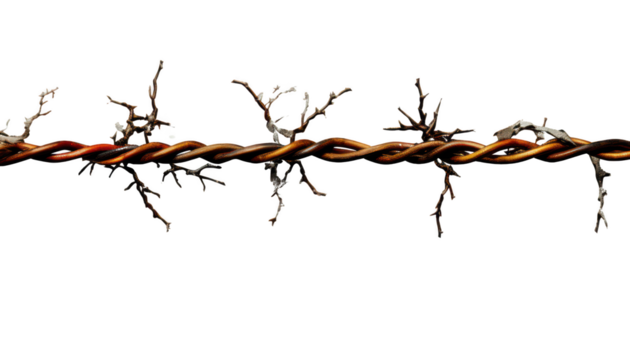 Set of four barbed wires isolated on transparent background