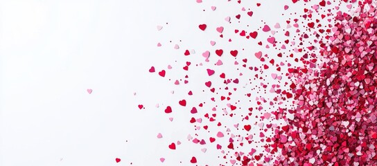 A Valentine's Day background featuring pink hearts falling over a white backdrop