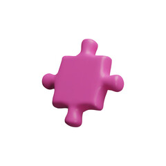 Obraz premium Pink puzzle piece 3D cartoon plastic style vector icon, abstract jigsaw detail, logic game toy, choice connection