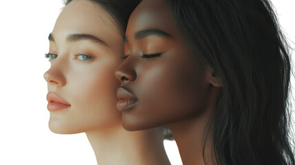 Obraz premium Diverse beauty captured through close portrait of two women showcasing unique features and expressions