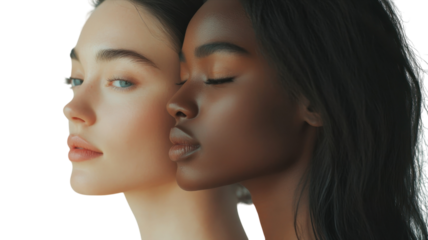 Diverse beauty captured through close portrait of two women showcasing unique features and expressions