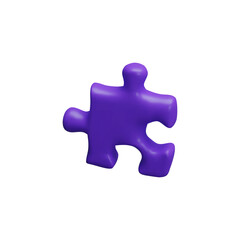 Blue puzzle piece 3D cartoon plastic style vector icon, one jigsaw detail, logic game toy, choice variation connecting