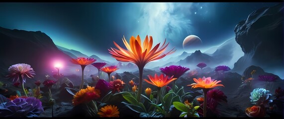 A vibrant collage of space flora capturing the essence of vivid creations in their environment