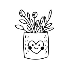 Flower pot with heart outline and smiling face for decoration