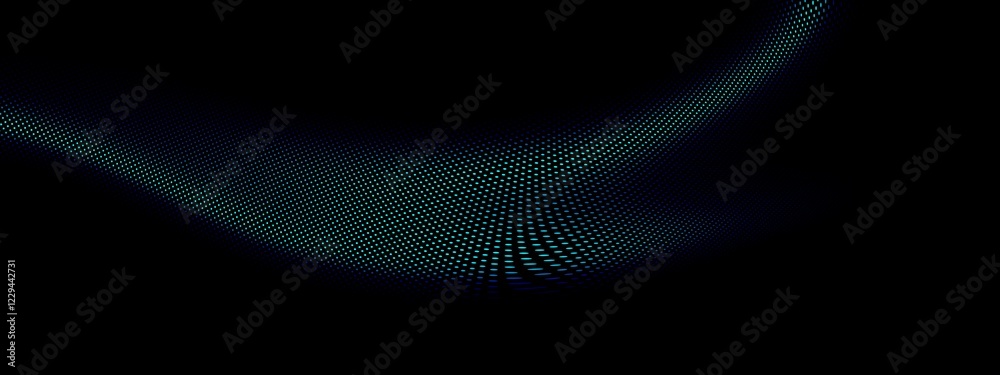 Aufkleber blue teal digital particles wave flow, digital cyberspace abstract background