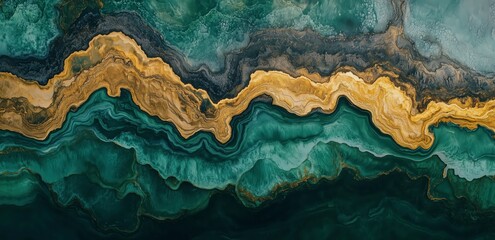 Abstract Gold and Teal Swirls:  A mesmerizing abstract art piece, showcasing a captivating...