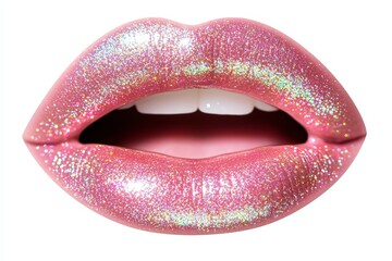 Glamorous pink lips adorned with sparkling glitter, perfect for beauty and fashion themes.