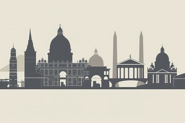 Fototapeta premium Silhouette of famous landmarks against a beige monochromatic background, illustration, AI generated