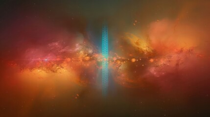 Fototapeta premium Vibrant cosmic nebula with swirling colors and luminous particles in a celestial scene