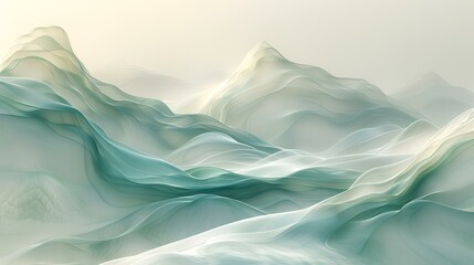Obraz premium Serene teal mountain landscape, soft light, calming background, ideal for meditation or wellness websites