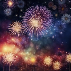 Naklejka premium Colorful fireworks explode in the night sky, creating a festive and sparkly display, AI generated