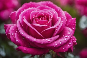 Vibrant pink rose with water droplets on the petals in full bloom, AI generated