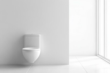 Modern minimalist bathroom design featuring a sleek white toilet against a bright, clean backdrop with natural light